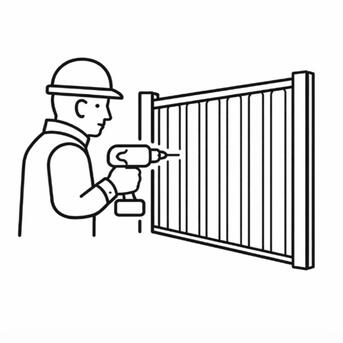 Fence installer using drill to install Colorbond fence panel in Melbourne residential property